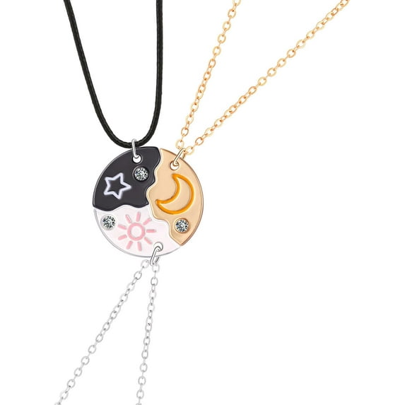 Sun Moon Star Necklace,Matte Silver Matte Gold Matte Black Necklace,Advanced Design Sense Of The Three Person Chain,Pendant Splicing With 3 Necklaces,Small Group Best Friend Necklace