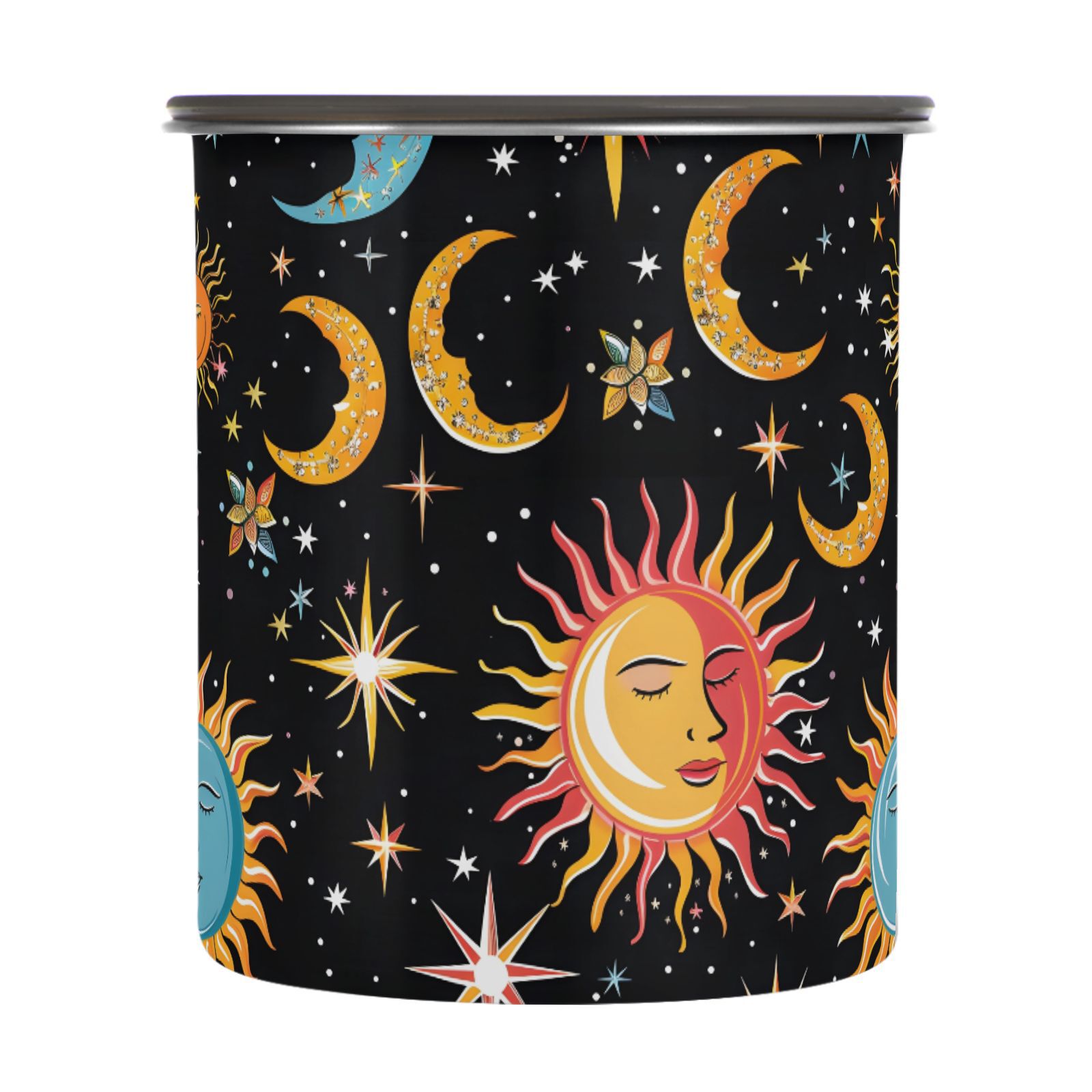Sun Moon Star Starry Sky Cartoon Airtight Coffee Bean Canister 30oz Food Storage Containers with Lids For Gournd, Tea, Sugar, Flour, Rice, Cereal, Candy Cookie Jar