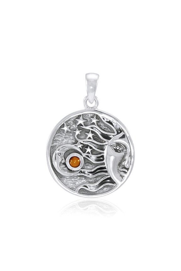 Sun Moon Stars 925 Sterling Silver Pendant Fine Celestial Jewelry