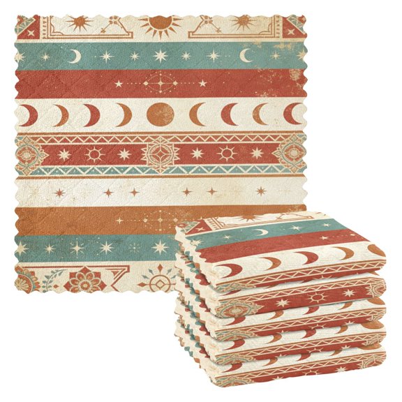 Sun Moon Stars Kitchen Cloth Dish Towels for Drying Washing Absorbent Dish Rags Reusable soft kitchen dishcloth set 6 Pack
