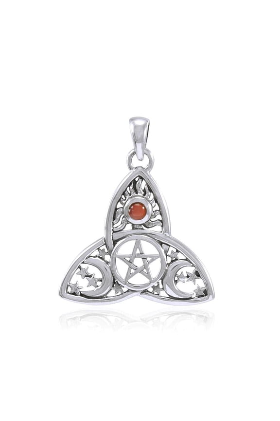 Sun Moon Stars Pentacle Triquetra 925 Sterling Silver Pendant Fine Jewelry