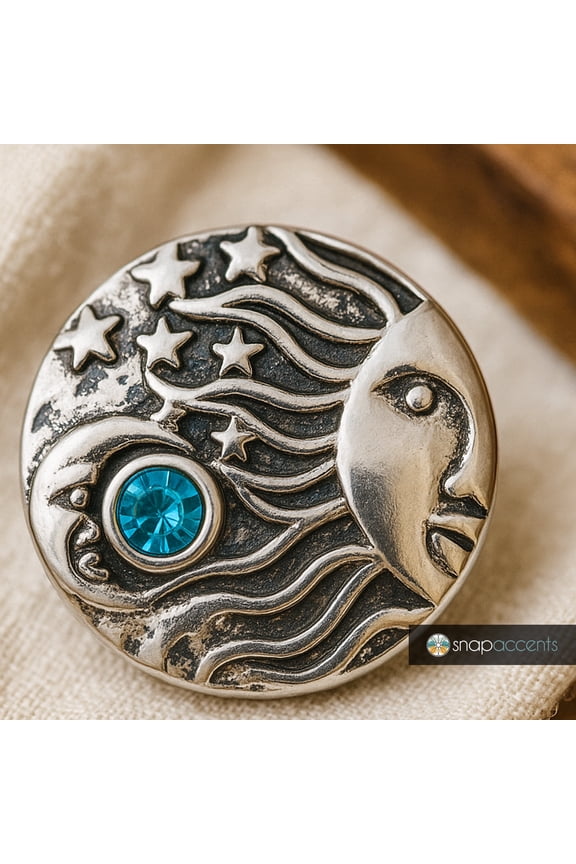 Snap Jewelry 18MM Rhinestone Moon Sun Stars Ginger Charm Button in Blue