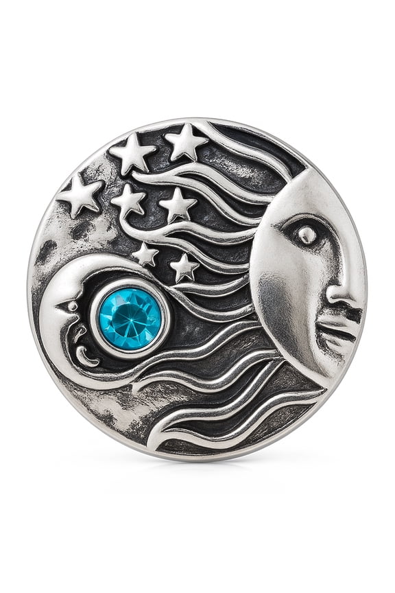 Snap Jewelry 18MM Rhinestone Moon Sun Stars Ginger Charm Button in Blue