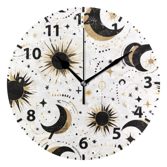 Sun Moon Stars Wall Clock 10in Round Artistic Oil Painting Home Decor Desk Table Clock