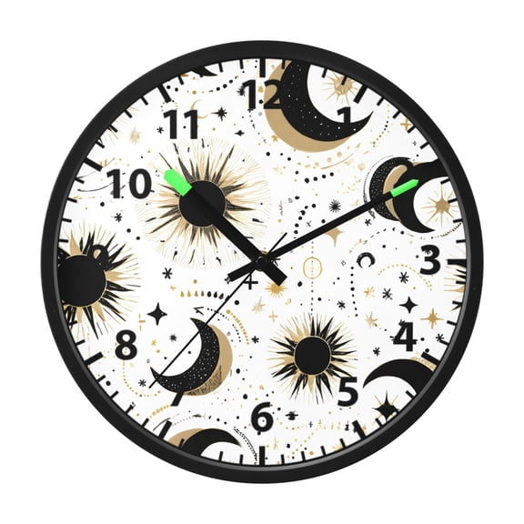 Sun Moon Stars Wall Clock 12 Inch Voice Activated Night Light Silent Non Ticking