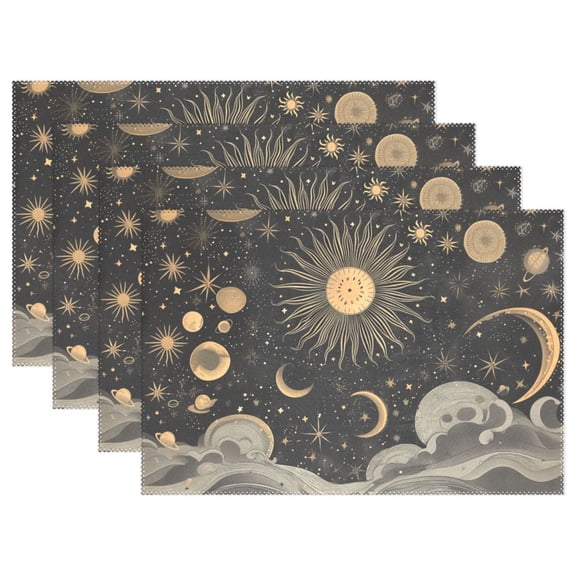 Sun and Moon Stars Waves 12×18 inch Placemats Heat Resistant Washable Foldable Rectangular Placemats Set Decoration Indoor Outdoor for Kitchen Dining Table 6PCs