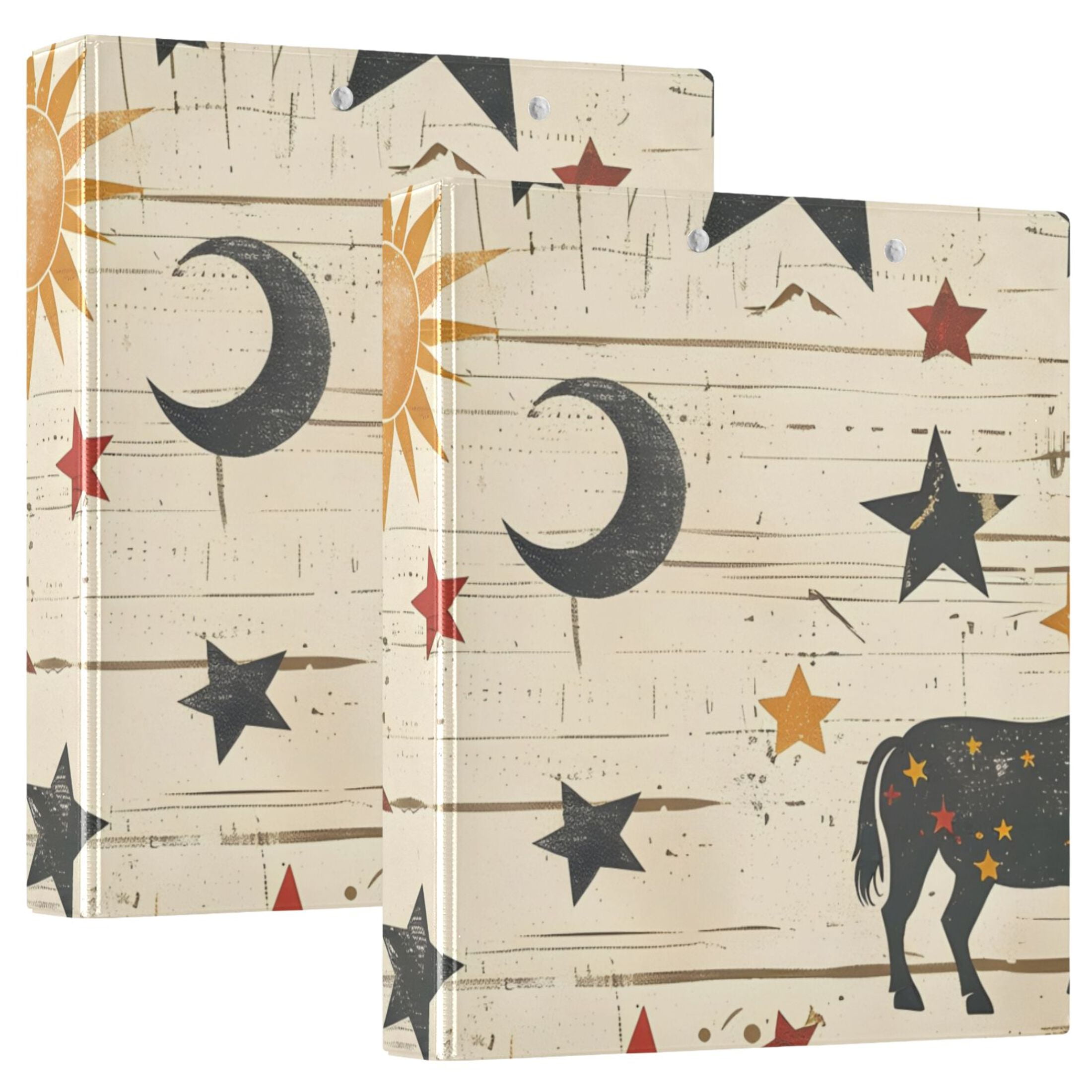 Sun Moon Stars and Bull Round Ring Binder 3 Rings 1.5