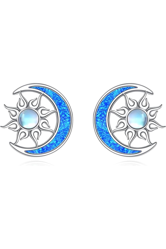 Sun Moon Stud Earrings for Women 925 Sterling Silver Sun Moon Stud Earrings Moonstone Abalone Shell Jewelry Gift