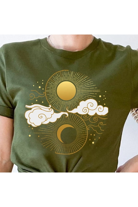Sun And Moon T Shirt Aesthetic Shirt Yoga Shirt Pagan Clothing Aesthetic Clothing Celestial Clothing Moon T-Shirt Sun Tshirt Celestial Shirt Unisex S-5XL Hot Trending Shirt, Vintage Birthday Gift