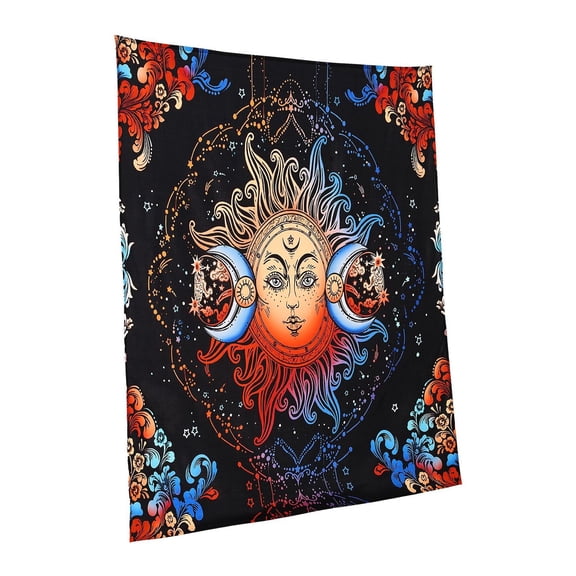Sun Moon Tapestry, Floral Aesthetic Wall Hanging, Vintage Mystic Wall Blanket for Bedroom Living Room Decor, 50.39 x 57.87 inches