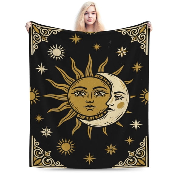 Sun Moon Throw Blanket, Celestial Boho Pattern Blanket, Ultra Soft Cozy Lightweight Blanket for Couch, Sofa, Bed, Chair, Hippie Room Decor 50"x40"