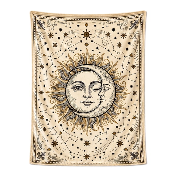 Sun Moon Throw Blanket, Celestial Boho Pattern Blanket, Ultra Soft Cozy Lightweight Blanket for Couch, Sofa, Bed, Chair, Hippie Room Decor 50x40
