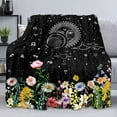 thumbnail image 1 of Sun and Moon Throw Blanket, Colorful Floral Botanical Starry Sky Zodiac Astrology Celestial Constellation Blanket, Black Blanket, Cozy Soft Lightweight Fuzzy Flannel Fleece Blanket, 50"x60", 1 of 1