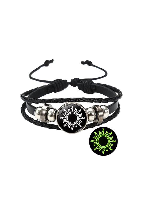 Sun Moon Time Gem Leather Bracelet Set Adjustable Couples Gift