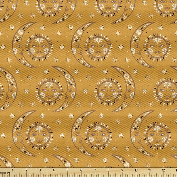 Ambesonne Sun and Moon Fabric by the Yard Upholstery, Celestial Mystic, 5 Yards, Orange Charcoal Grey