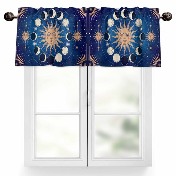 Sun Moon Valances for Windows, 60 x 18in, Starry Sky Mystery Tarot Rod Pocket Kitchen Valance Curtain Light Filtering Window Treatments for Living Room Bedroom, 1 Panel