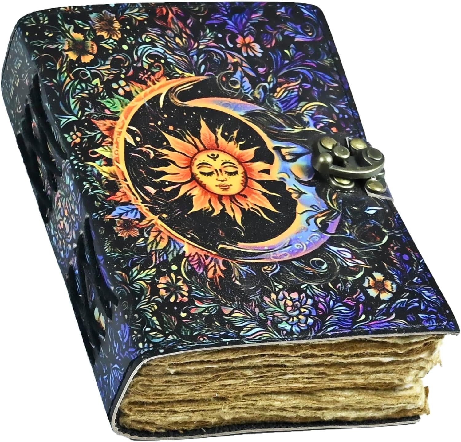 Sun & Moon Vintage Leather Journal for Men & Women 200 Pages of Antique Handmade Deckle Edge Vintage Paper, Leather Sketchbook, Drawing Journal, Printed Sun and Moon Journal , Great Gift (7 x 5 Inch)