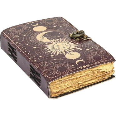 Sun & Moon Vintage Leather Journal for Men & Women 200 Pages of Antique Handmade Deckle Edge Vintage Paper, Leather Sketchbook, Drawing Journal, Printed leather Journal, Great Gift
