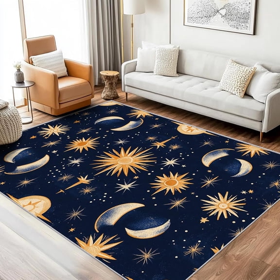 Sun Moon Vintage Mystical Area Rug, Retro Design Carpet, Washable Non Slip Soft Low Pile, Living Room Bedroom Kitchen Office Mat 3x4ft