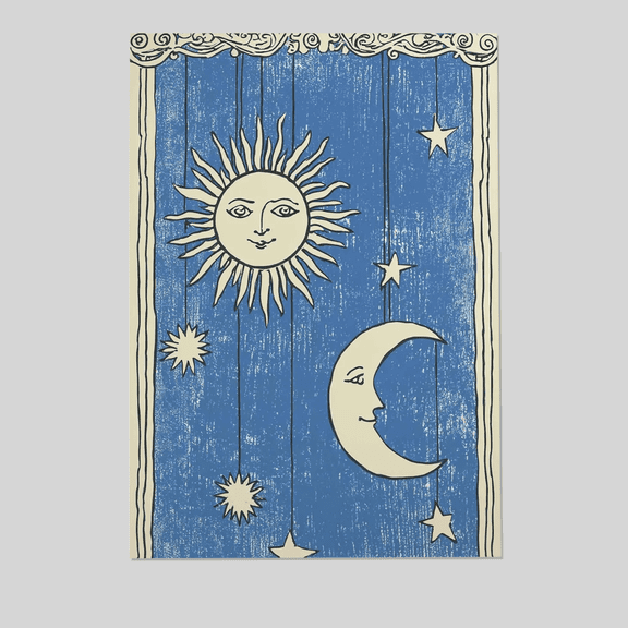 Sun and Moon Wall Art, Celestial Poster, Vintage Astrology Print, Blue Starry Night Artwork, Mystical Cosmic Decor, Boho Moon Phase Art Full Size 24''x36'' The Golden Shop