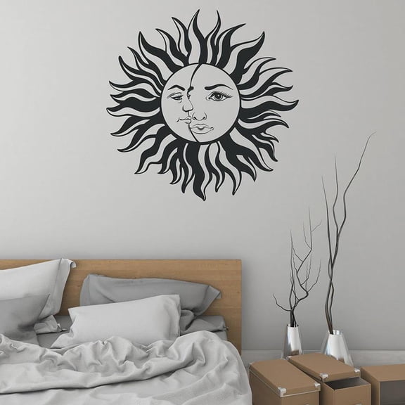 Sun Moon Wall Decal Crescent Bedroom Home Decoration Vinyl Wall Stickers Creative Face Mural Removable Sunny Wall Art 30x30cm