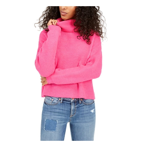 Sun & Moon Womens Crop Boxy Turtleneck Sweater Pink S