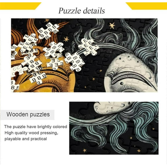 Sun and Moon Wooden Jigsaw Puzzles, Intellectual Entertainment Educational Puzzles Fun Family Game Creative Gift for Friends Parents Grandparents, 500 Pieces