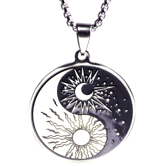 Sun Moon Yin Yang Necklace Stainless Steel Celestial Amulet Pendant