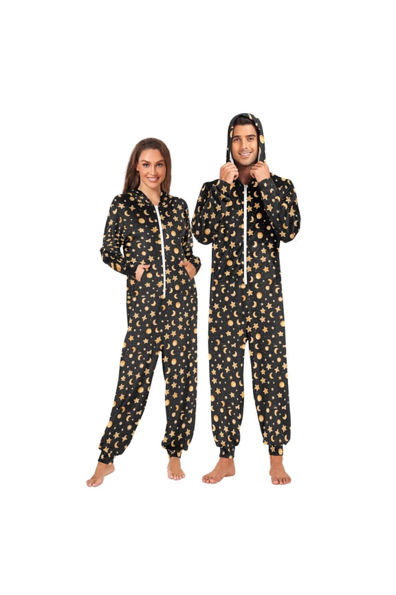 Sun Moon and Stars Adult onesie Pajamas, Crystal Velvet Ultra Soft Warm Jumpsuit for Men and Women