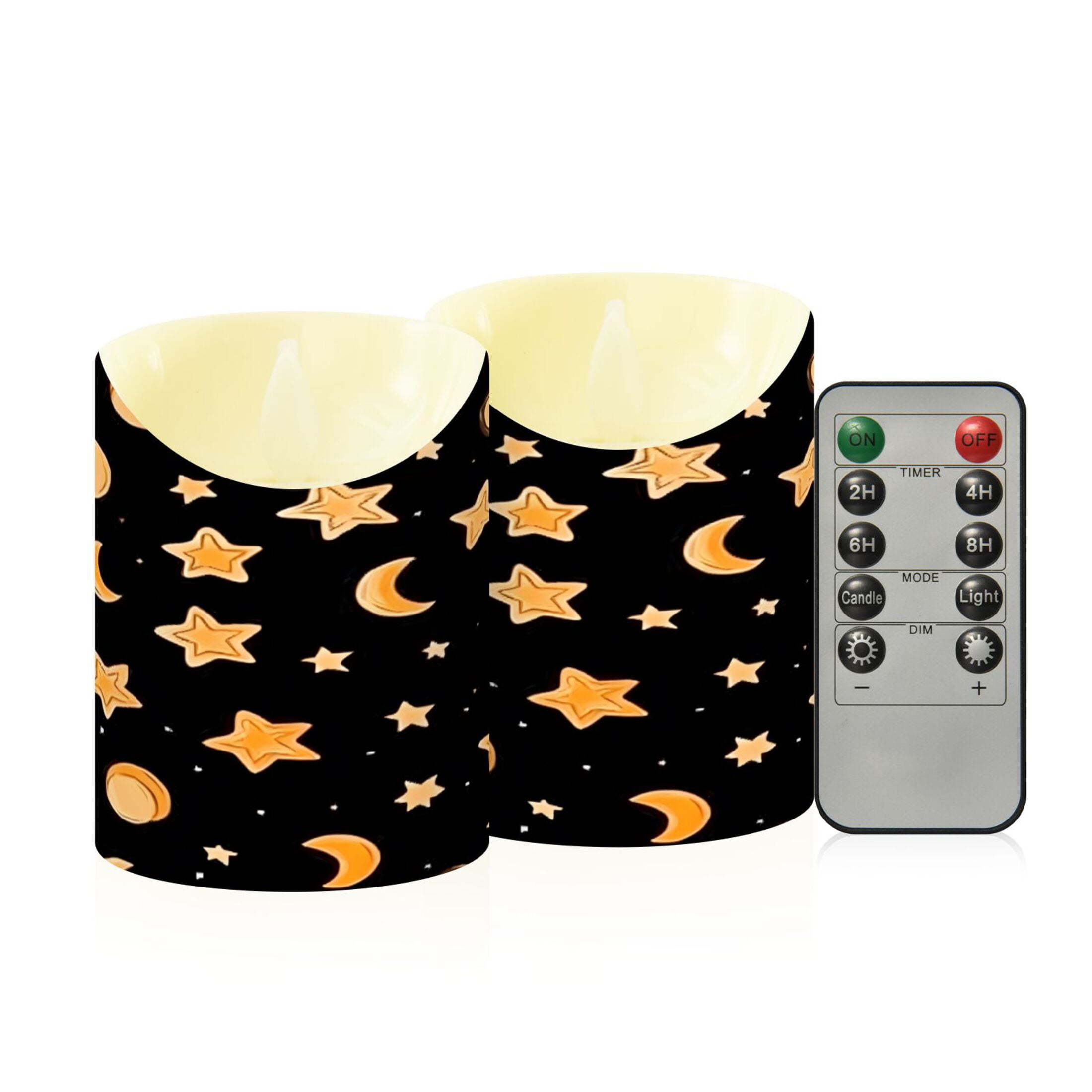 Sun Moon and Stars Flameless Candles 2 PCS with Remote Realistic Moving Flame LED Tapered Pillar Set for Home Decor