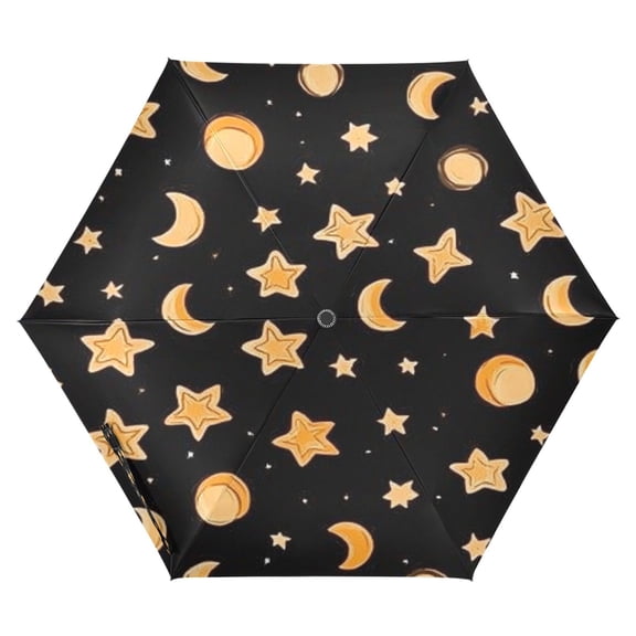 Sun Moon and Stars Folding Umbrella UV50+ Waterproof Sun Protection Auto Open Close Compact Fiberglass Frame