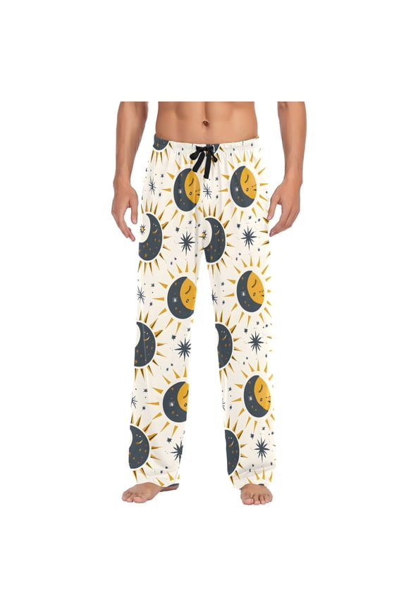 Sun Moon and Stars Men's Pajama Pants Cotton Long Sleepwear Lounge Pants L