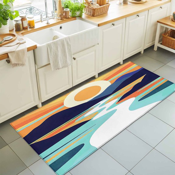 Sun Mountain River Colorful Stripe Rectangle Area Rug 2x6ft,Living Room Rug Non-Slip Washable Circle Rugs Pad,Abstract Geometric Dynamic Art Soft Floor Carpet for Bedroom Dining Room
