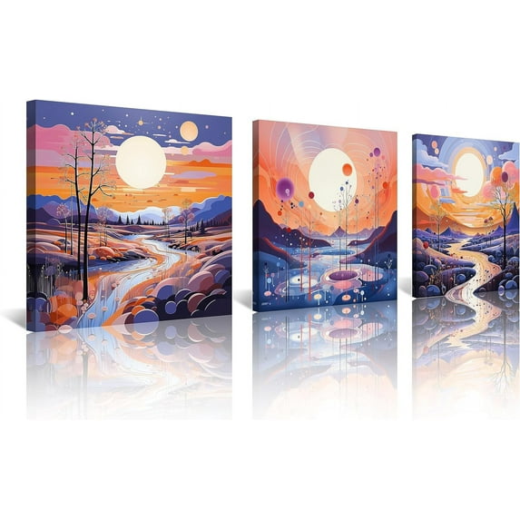 Sun Mountain Wall Decor Nature Wall Art Mid Century Art Geometric Abstract Landscape Colorful Forest Pictures Artwork for Wall Nordic Style Canvas Painting Bedroom Bathroom Modern Home Decoration