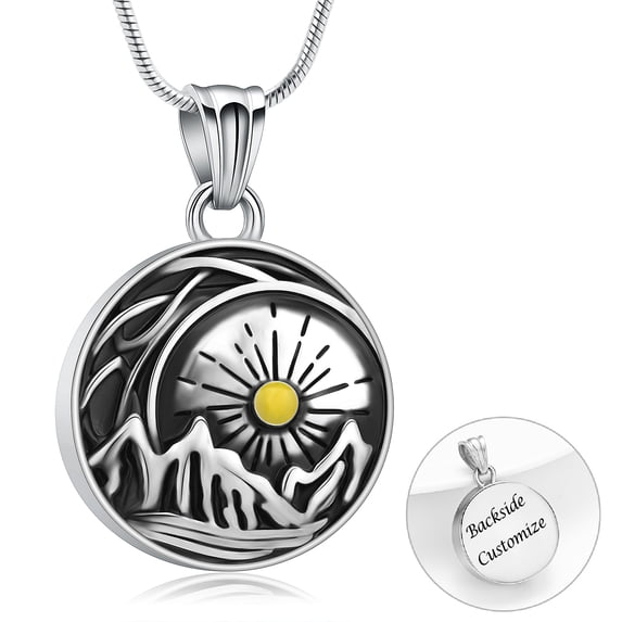 Sun Mountain and Sea Pendent for Ashes and Chain Cremation Jewelry for Ashes Perfume Memory Necklace for Men Women