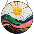 thumbnail image 1 of Sun Mountains Stained Glass Window Hanging, Sun Catcher Panel Boho Wall Art Decor with Chain, Hand Painted Glass Gifts for Fathers Day, Mom, Dad, Son, Daughter, Grandfather, Grandmother, 1 of 5