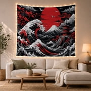 Sun Mountains with Traditional Japanese Aesthetics, Serene Japanese Inspired for Japanese Art Lovers, Wall Decor, Housewarming Gift, Tapestry Wall Hanging for Dorm and Living Room