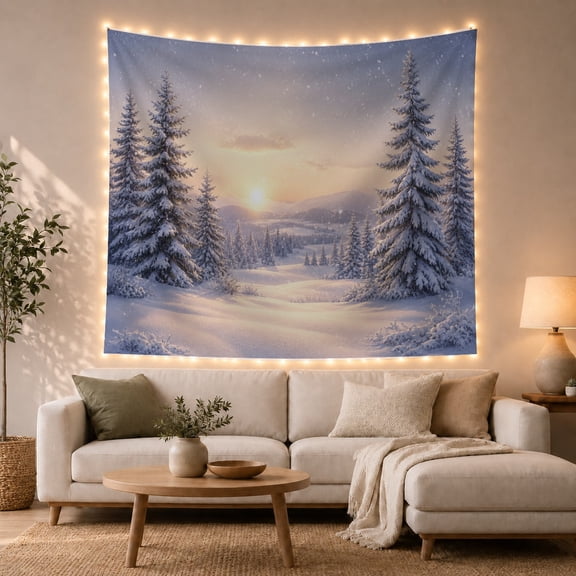 Sun Mountains Twilight with Main Snow Covered, Serene Japanese Inspired for Japanese Art Lovers, Wall Decor, Christmas Gift, Tapestry Wall Hanging for Dorm and Living Room