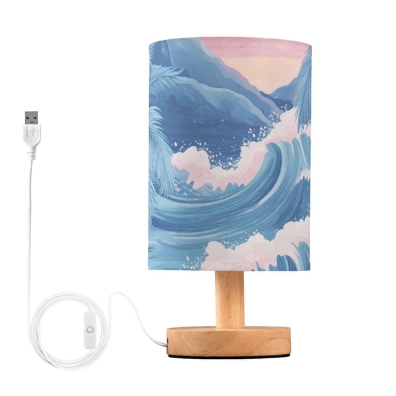 Sun Mountains Waves Coconut Trees Tropical Table Lamp with USB Port LED Warm Light Lamp Night Light Home Decor