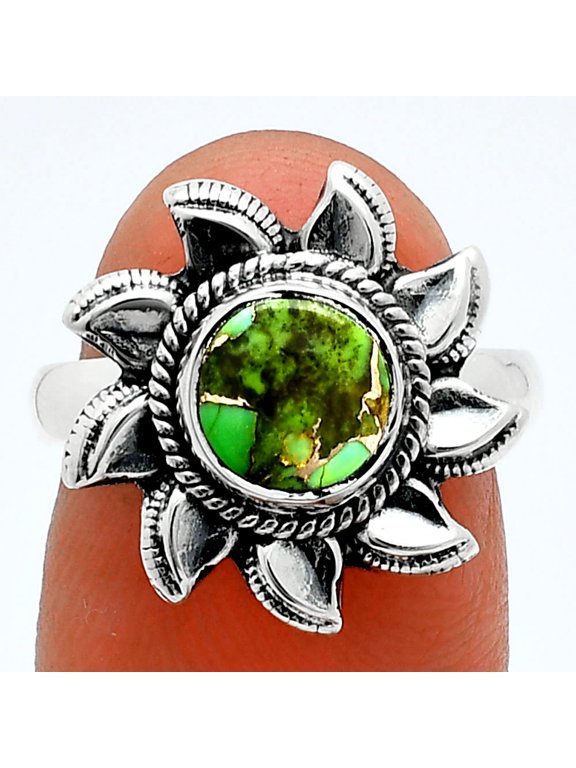 Sun - Natural Green Matrix Turquoise 925 Sterling Silver Ring s.7 Jewelry R-1617 SDR244788