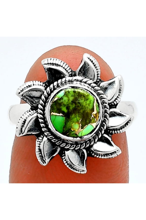 Sun - Natural Green Matrix Turquoise 925 Sterling Silver Ring s.7 Jewelry R-1617 SDR244788