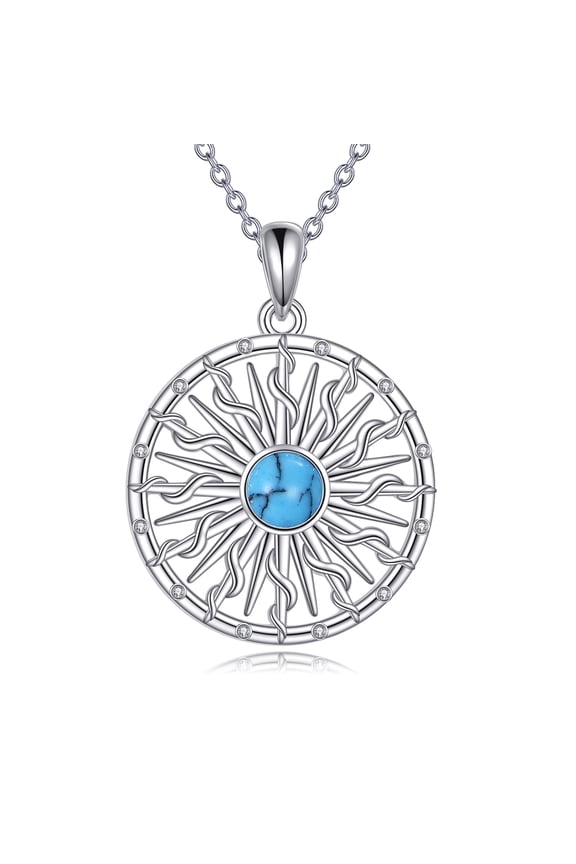 Sun Necklace 925 Sterling Silver Sun Pendant Turquoise Jewelry Gift for Women Men
