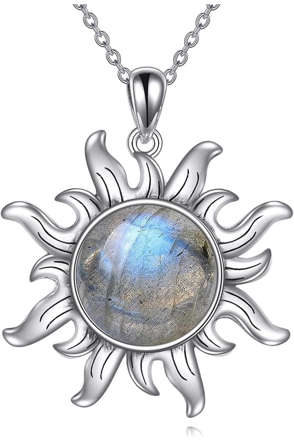 Sun Necklace for Women 925 Sterling Silver Amber/Labradorite Sun Jewelry Gifts for Mother Wife