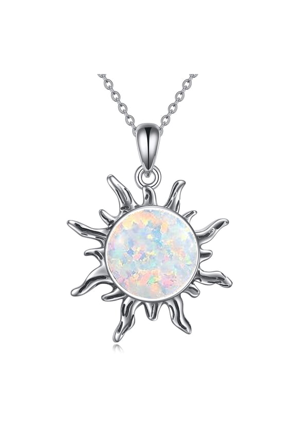 Sun Necklace for Women 925 Sterling Silver Opal Pendant Jewelry Gift