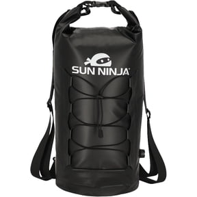 SUN NINJA Floating Dry Bag Cooler, Black, 20L Leakproof Roll Top Closure, Collapsible Waterproof Outdoor Cooler with Padded Shoulder Strap, Adjustable Air Valve, for Kayaking, Fishing, Beach & River