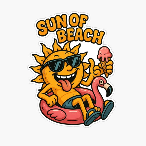 Sun On Beach Cartoon Tropical Summer Sticker