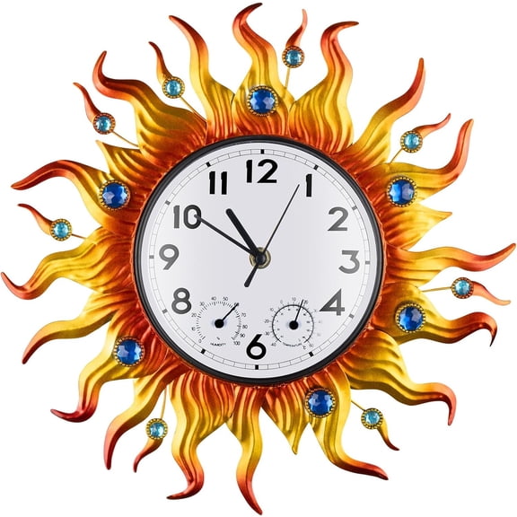 Sun Outdoor Clock, Patio Pool Living Room Garden Decor, 13 Inches