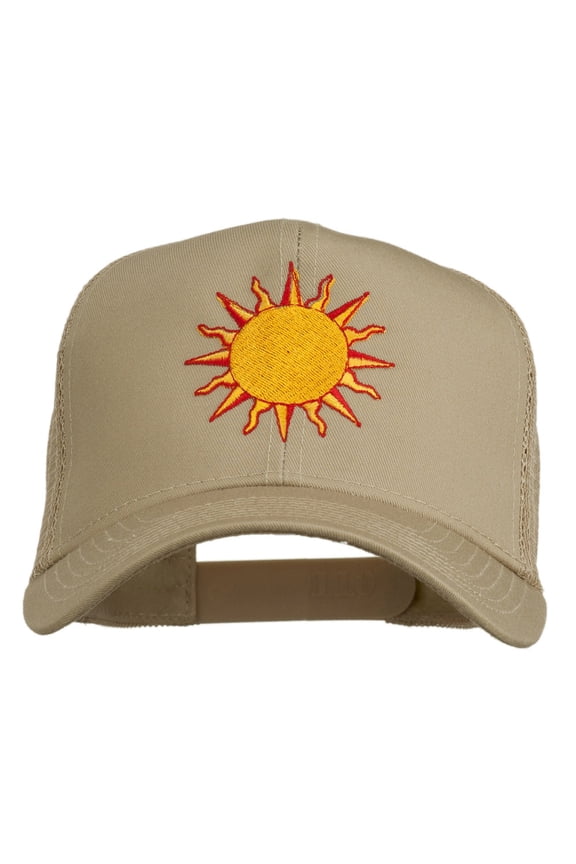 Sun Outline Embroidered Mesh Cap - Khaki OSFM