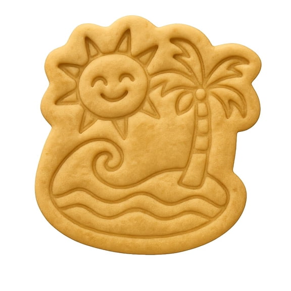 Sun & Palm Island Cookie Cutter & Stamp 4x3.9" for Baking Fondant Clay Embosser