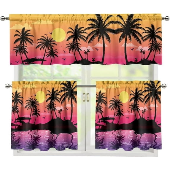 Sun Palm Small Kitchen Curtains and Valances Set Xmas Rod Pocket Valance and Tier Set for Bedroom Kitchen Cafe Living Room Bathroom